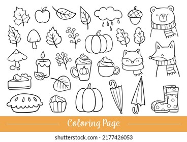 Draw vector illustration coloring page doodle outline fall For autumn season Doodle cartoon style