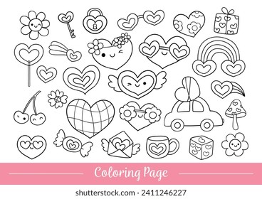 Dibujar ilustración vectorial colorear página groovía valentina Día Estilo de caricatura Doodle