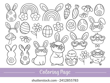 Draw vector illustration coloring page groovy easter Retro spring Line art Doodle cartoon style