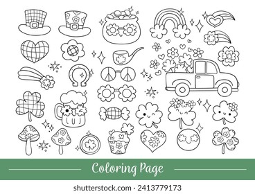 Draw vector illustration coloring page groovy st patricks day Clover lucky Line art Doodle cartoon style