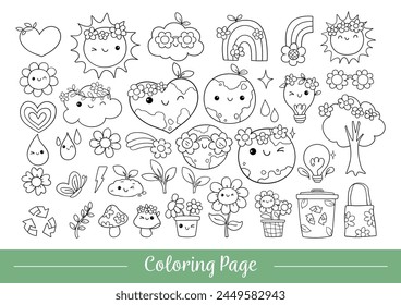 Draw vector illustration coloring page happy earth day Planet green lover Positive vibes Doodle cartoon style