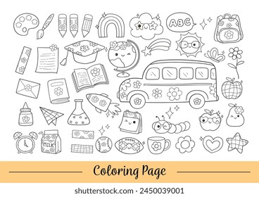 Draw vector illustration coloring page back to school day Teacher day Positive vibes Doodle cartoon style