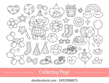 Draw vector illustration coloring page retro clowncore Groovy kidcore aesthetic Doodle cartoon style