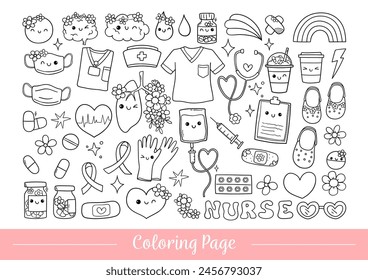 Draw vector illustration coloring page retro nurse life digital stamp Positive vibes Doodle cartoon style