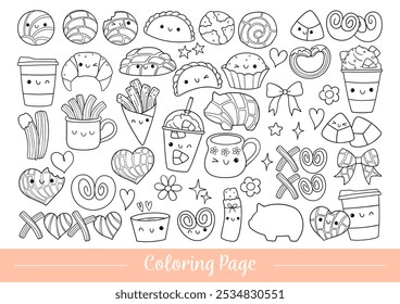 Desenhar vetor ilustração coloração página mexicana pan dulce Doce pão Doodle estilo cartoon Carimbo digital