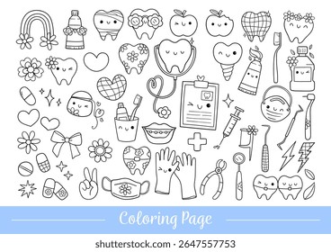 Draw vector illustration coloring page retro dental vibes Hippie florals Positive vibes Doodle cartoon style