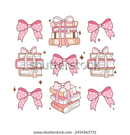 Draw vector illustration coquette book lover Pink bow Solf girl Printable sublimation for shirt Doodle cartoon style