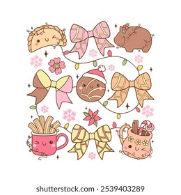Draw vector illustration coquette bow mexican christmas Printable sublimation shirt