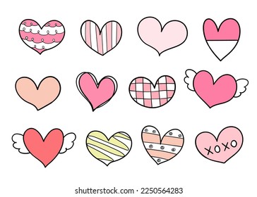 Draw vector illustration cute doodle hearts for valentine Pastel color Doodle cartoon style