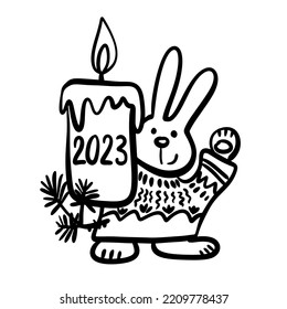 Dibujar ilustración vectorial lindo conejo, conejito. Símbolo 2023 año. Estilo Doodle.