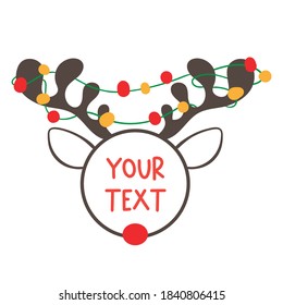 Draw vector illustration deer antlers monogram frame For Christmas.Doodle cartoon style.