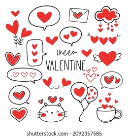 Draw vector illustration design doodle valentine day Red heart concept