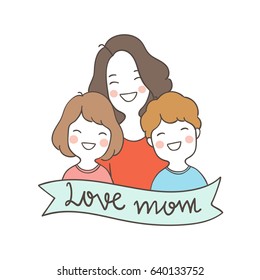 Draw vector illustration design happy family for mother day.Doodle style.
