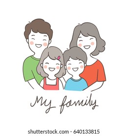 Draw Vector Illustration Design Happy Family.Doodle Style.