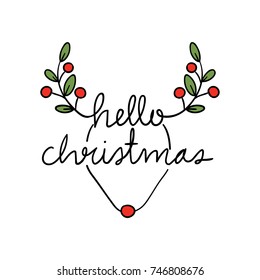 Draw vector illustration design outline of deer for Christmas day.Doodle cartoon style.