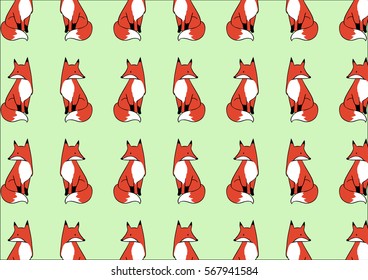 Draw vector illustration design pattern background of fox on green pastel.Doodle style.