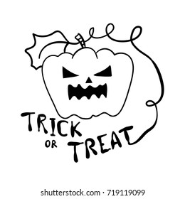 Draw vector illustration design sketch outline logo pumpkin for Halloween day,creepy,horror,Trick or treat.Doodle cartoon style.