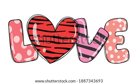 Draw vector illustration design sweet love with red heart for valentine day.Graphic printable shirt.