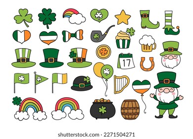 Draw vector illustration doodle elements for St Patrick's Day Cartoon style