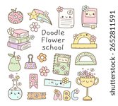Draw vector illustration doodle flower school element Back to school Cute spring Classroom decor Cartoon style