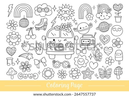 Draw vector illustration doodle good vibes Groovy 70s For Classroom activity Printable coloring page