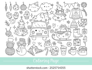 Zeichnung Vektorgrafik doodle groovy winter Element Retro lustig weihnachten Druckbare Malvorlage