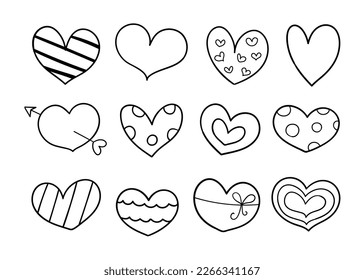 Draw vector illustration doodle outline hearts for valentine Doodle cartoon style
