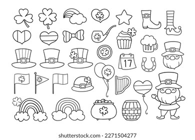 Draw vector illustration doodle outline elements for St Patrick's Day Cartoon style