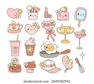 Draw vector illustration element mothers day Sweet retro cartoon Printable sublimation for shirt Doodle cartoon style