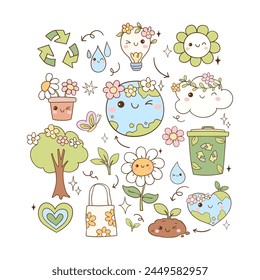 Draw vector illustration funny earth day Planet green lover Printable sublimation for shirt Doodle cartoon style