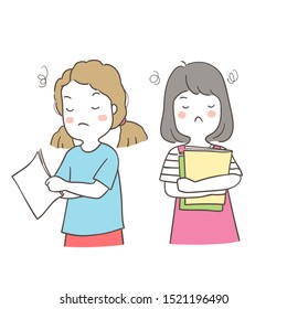 Draw vector illustration a girl quarreling so angry School concept.Isolated on white.Doodle cartoon style.