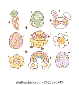 Draw vector illustration groovy spring Rerto easter Printable sublimation for shirt Doodle cartoon style