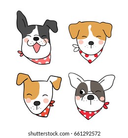 Draw vector illustration head of cute dog and beauty scarf.