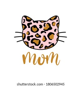 Draw vector illustration Leopard cat Mom concept for printing on T-shirt and product design.