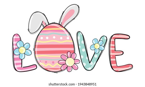 Draw vector illustration love eggs with colorful for Easter and spring season Printable T shirt Cartoon style