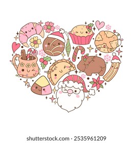 Draw vector illustration mexican christmas heart Sweet bread Sublimation for shirt Love valentine Doodle style