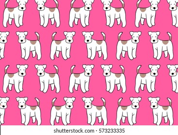 Draw vector illustration pattern background cute terrier dog on pink color.