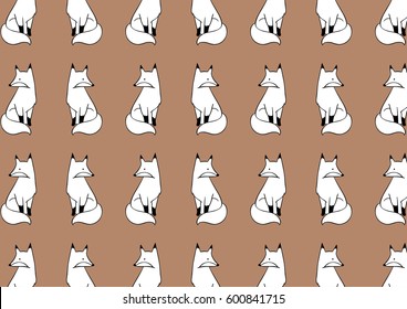 Draw vector illustration pattern background of white fox on brown color.