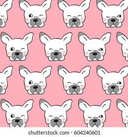 Draw vector illustration pattern background of head pug dog on pink pastel.
