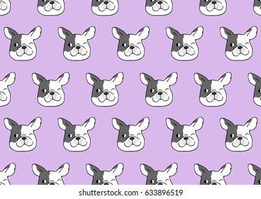 Draw vector illustration pattern background of head bulldog on purple pastel.