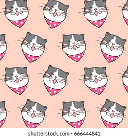 Draw vector illustration pattern background of head cat on sweet pastel.