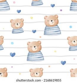 Draw vector illustration seamless pattern cute bear with dad for fabric textiles kids Doodle cartoon style