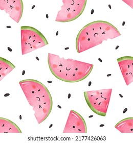 Draw vector illustration seamless pattern watermelon slices For summer Watercolor style