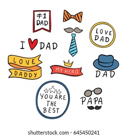 Draw vector illustration set element happy father day.Doodle style.