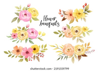 Draw vector illustration set of flower bouquets for poster greeting card invitation design Watercolor style