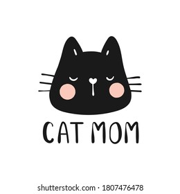 Draw vector illustration silhouette cat Mom concept for printing on T-shirt and product design.