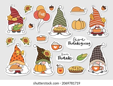 Draw vector illustration sticker printable design cute gnomes for autumn and fall Cartoon style