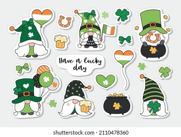 Draw vector illustration sticker printable design lucky gnome for St patrick day Cartoon style