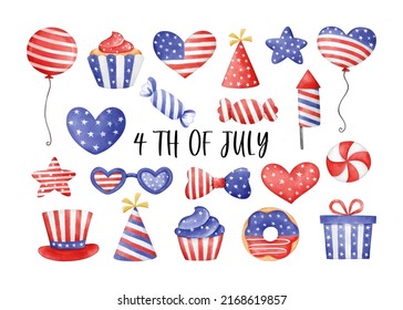 Draw vector illustration USA patriotic element for 4th of july concept Watercolor style