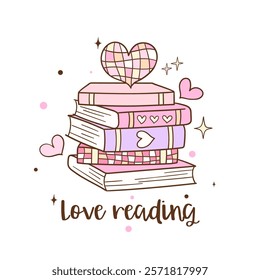 Draw vector illustration valentine book Lover bookish Love reading Printable for shirt Doodle cartoon style